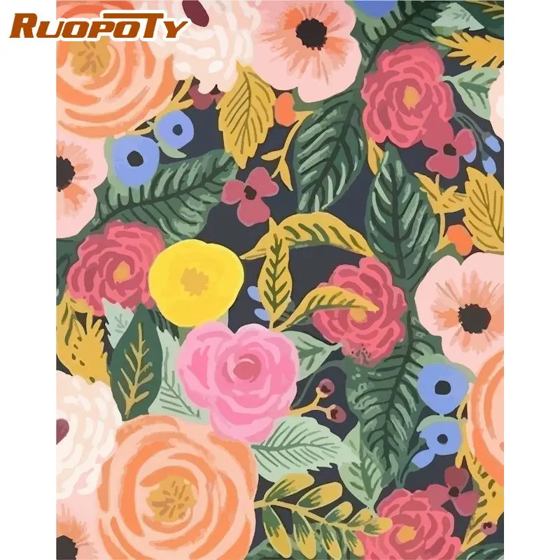 

RUOPOTY atrs Painting by numbers Flowers handpainted Drawing on canvas Acrylic Picture by numbers For adult home decortain 60x75