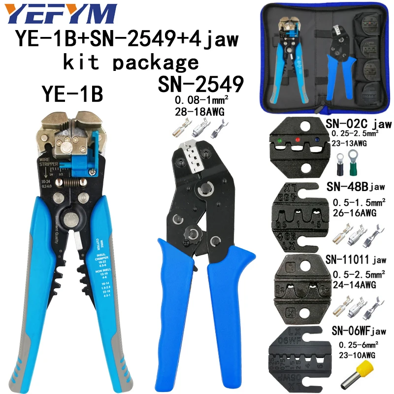 YEFYM SN-2549 0,08-1 мм2 обжимные плоскогубцы набор 8 челюстей для трубки/штепсельной пружины/изоляции/неизоляции большинства типов клемм инструменты - Цвет: SN-2549 Y1B 4jaw kit