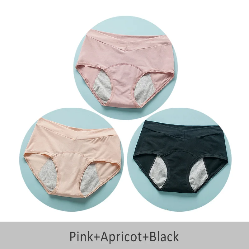 Pink Apricot Black 3шт менструальный период герметичные женские трусики удлинить удобные и дышащие физиологические девушки нижнее белье женские трусы - Цвет: Pink Apricot Black
