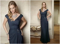 free shipping high quality chiffon cap sleeve v neck mother of the bride dresses evening dress 2013