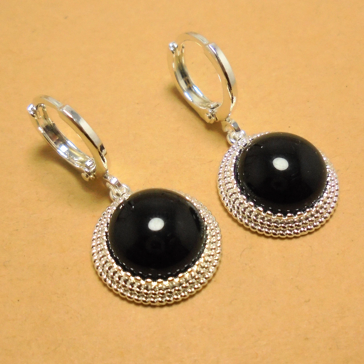 

Natural Stone Drop Earrings Bright Silver Color Plated Brass 29mm Round Drop Earrings