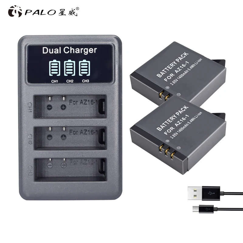 PALO 2 шт. для AZ16 1 XIAOMI YI II 4K батарея + ЖК дисплей USB двойное зарядное устройство Xiaomi Yi