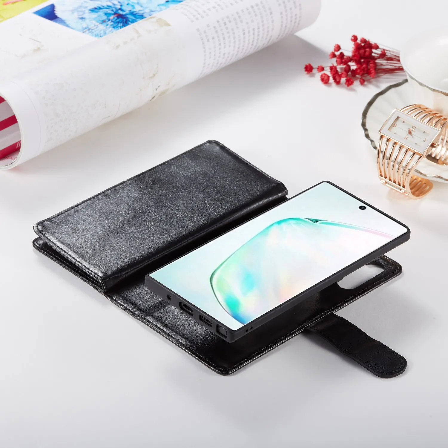 2 в 1 Магнитный чехол-бумажник из искусственной кожи для samsung Galaxy Note 10 Plus 8 9 S10 Plus S10e S9 S8 Plus 9 отделений для карт