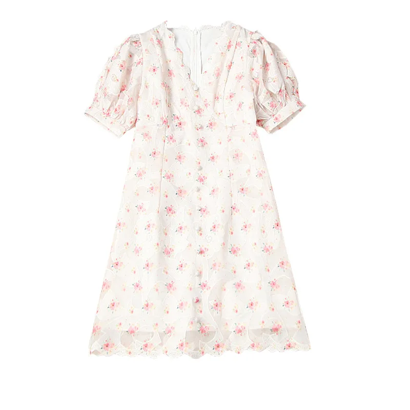 

2020 Designer Summer Women Luxury Flower Embroidery Lantern Sleeve Sexy Party A Line Dresses Lady Holiday Vestidos