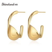 shineland gold color metal geometric irregular stud earrings twist alloy punk fashion statement vintage jewelry pendientes gift
