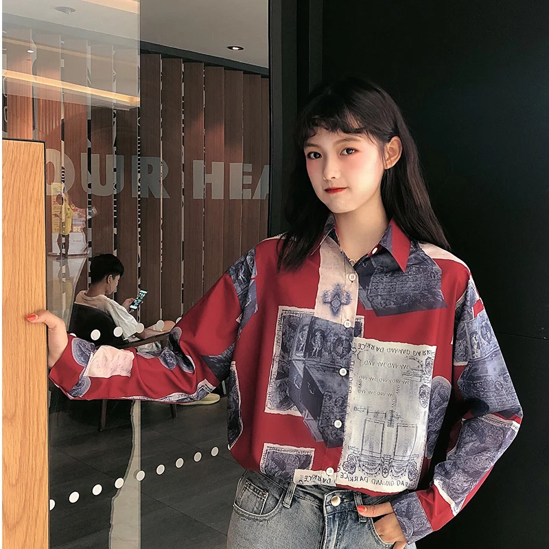 Harajuku Модные женские топы и блузки с принтом весна 2020 модные Ins Blusas Mujer