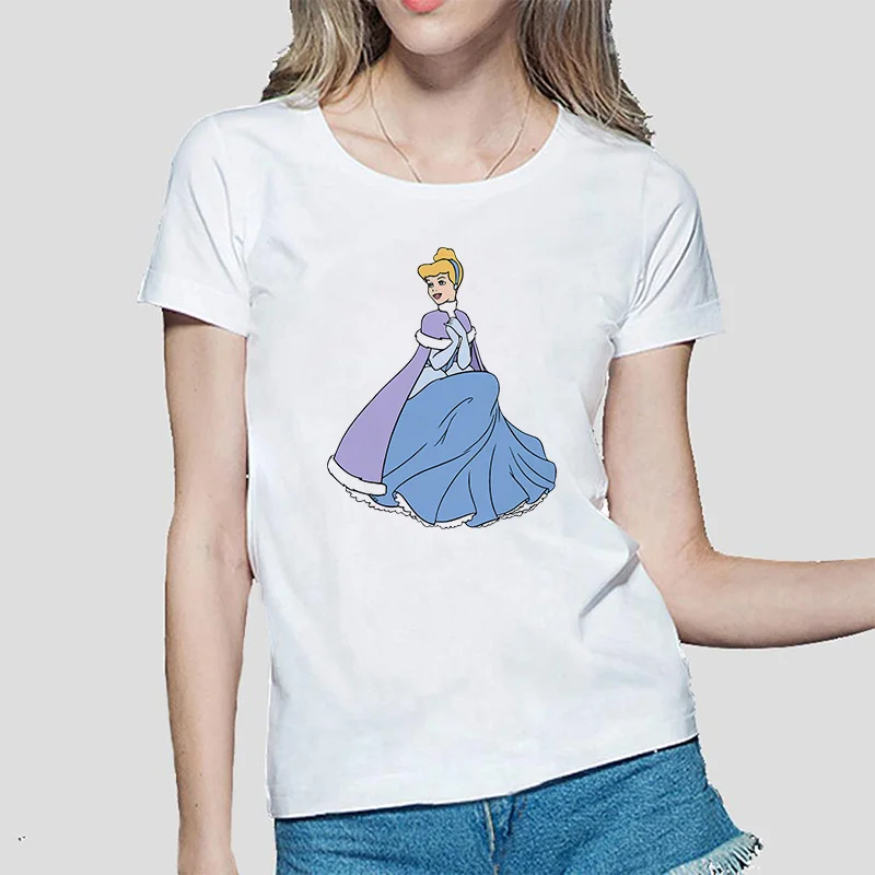 

Kawaii Disney Princess T Shirt Women Fashion Harajuku O-Neck Short Sleeve T-shirts Ladies Tee Tops Casual Slim Female Clothing