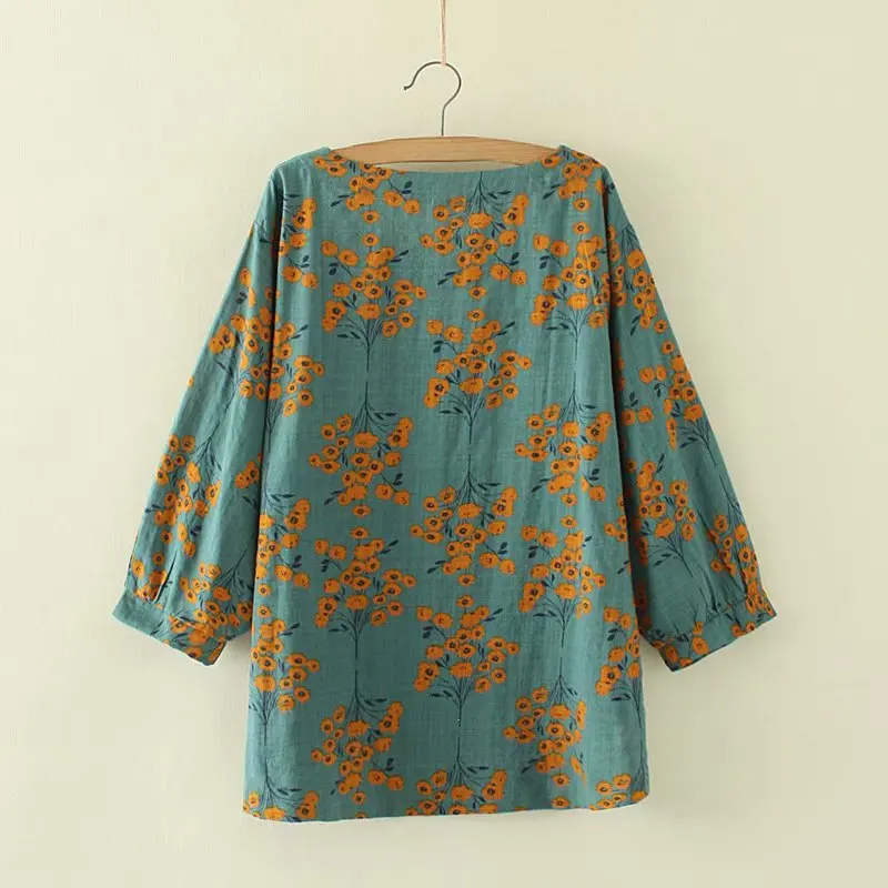 Женская футболка с цветочным принтом размера плюс рукавом три четверти из хлопка