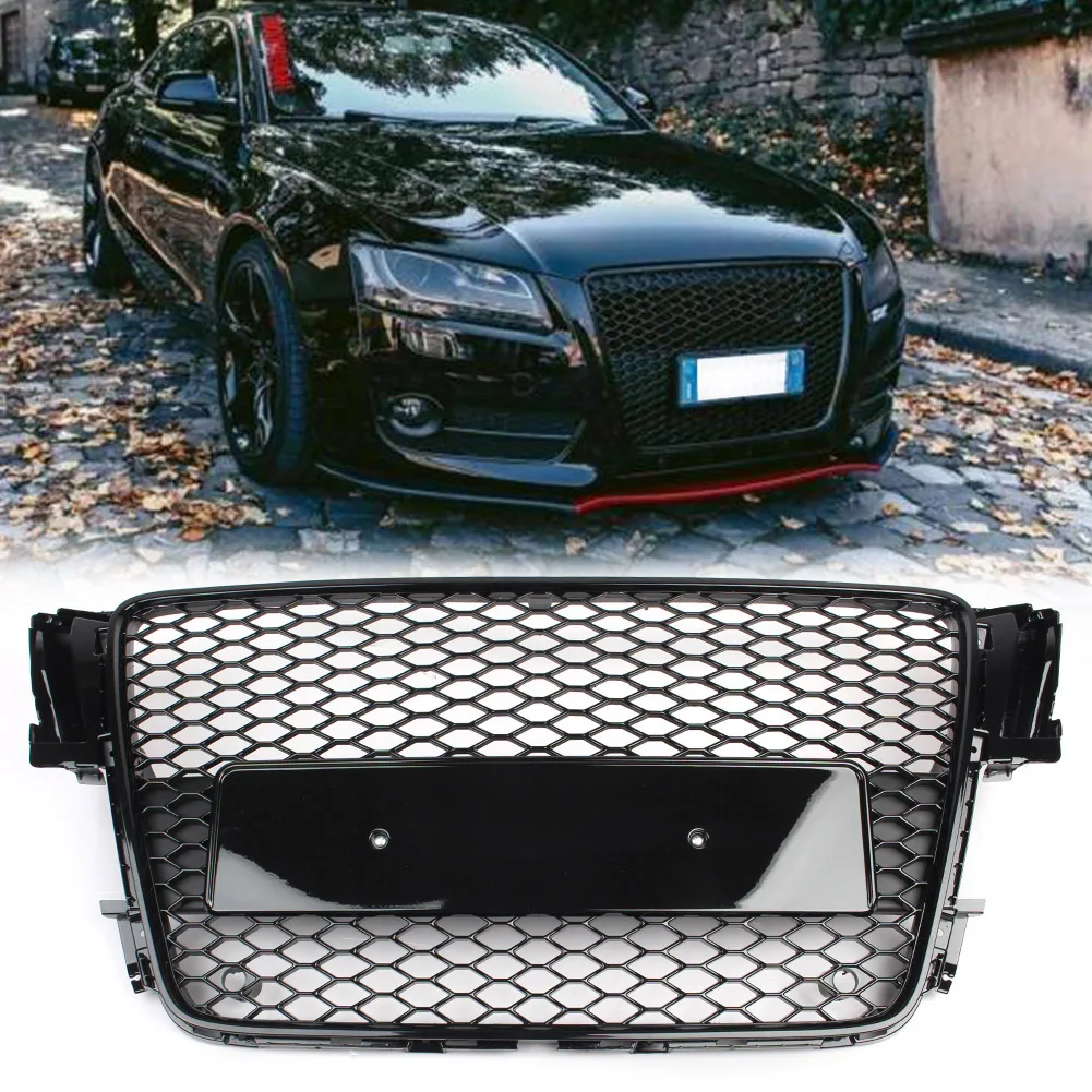 

Car Front Bumper Grille Honeycomb Sport Mesh Hex Grill For AUDI A5 B8 S5 8T 2008 2009 2010 2011 2012 Gloss Black ABS RS5 Style