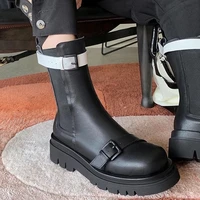 2021 chelsea boots chunky boots women winter shoes leather ankle boots black female autumn fashion platform booties metal buckle
