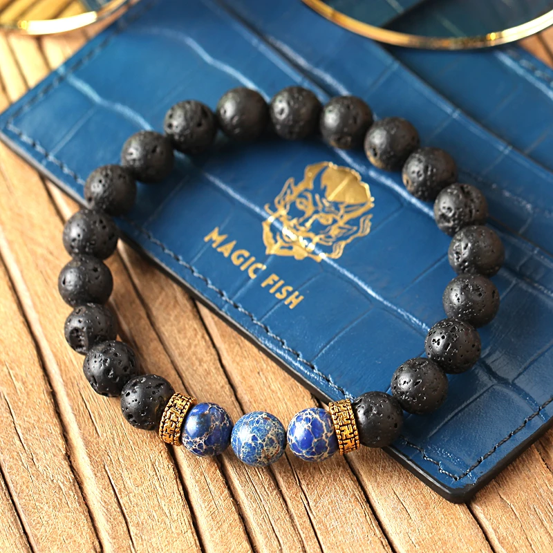 Мужской браслет из натуральной лавы красивые браслеты с камнем для женщин