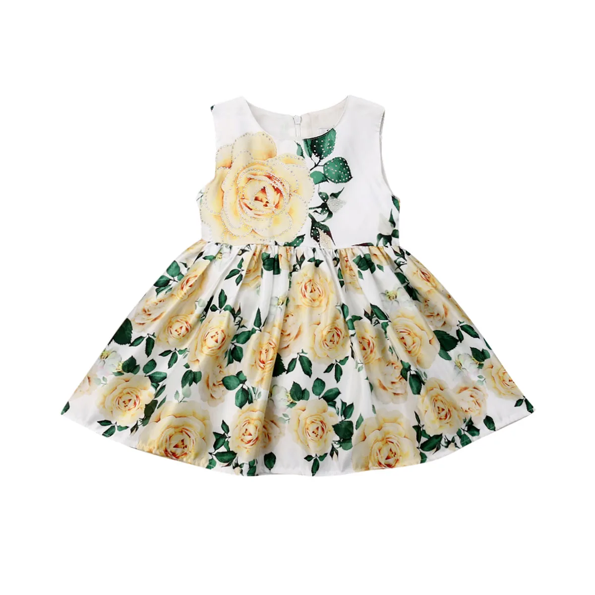 

Fashion Sweet Baby Kids Girls Party Princess Dress Summer Sleeveless Floral Romper Sashes Bodysuit Jumpsuit Outfits