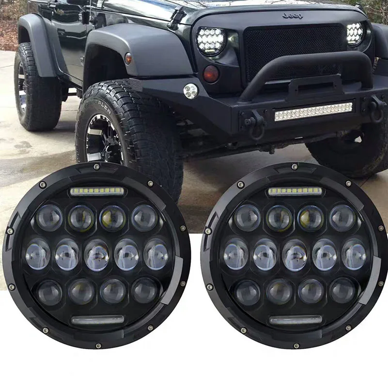 Черный 7 дюймов 75 Вт круглый светодиодный прожектор Фара Водонепроницаемый лампы