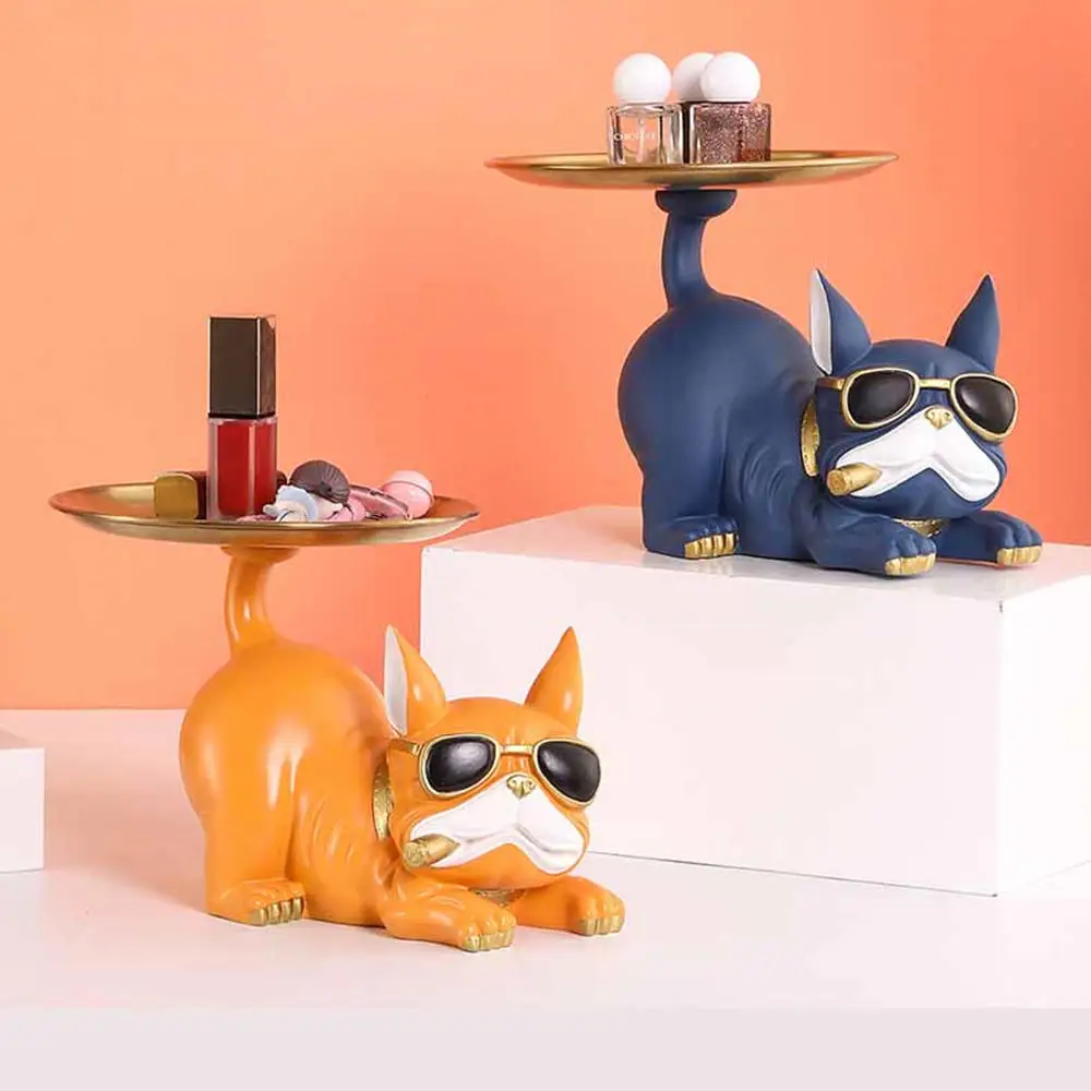 

Key Decoration Desktop Nordic Table Jewelry Coin Dog Resin Tray Bulldog Belt Art Bank Storage Sculpture Figurine Gift Home cool