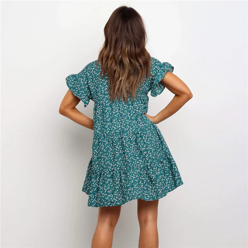 Женское мини-платье с цветочным принтом элегантное Плиссированное свободное