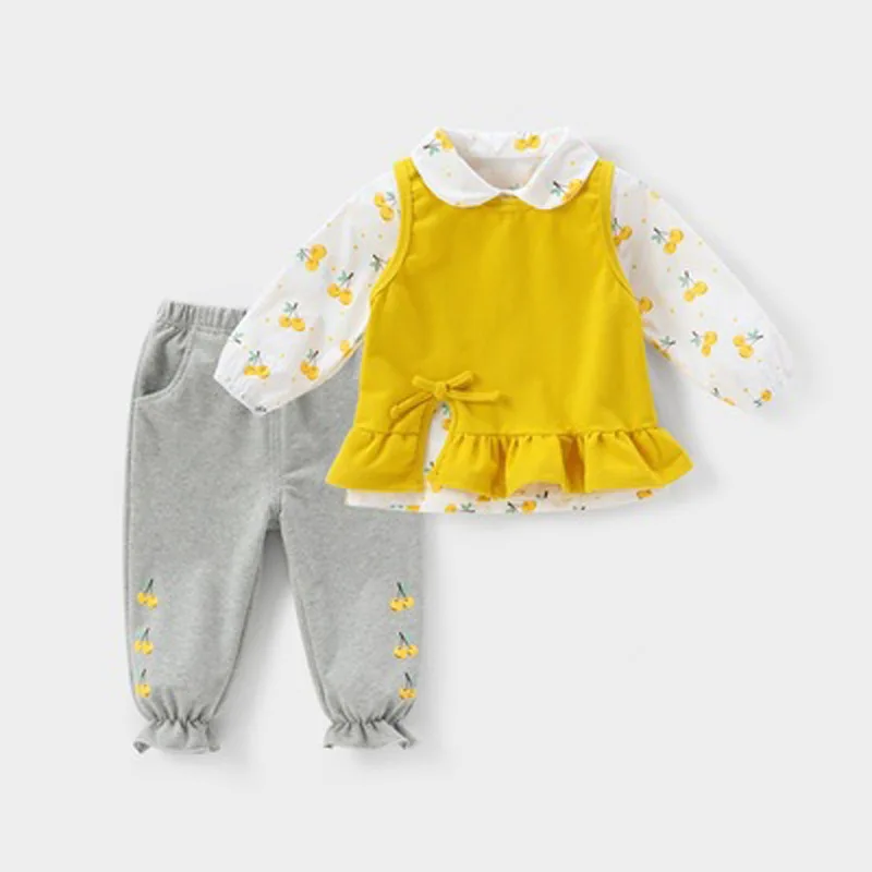 

Детский осенний костюм из трех предметов, детская одежда с мультяшными вишнями