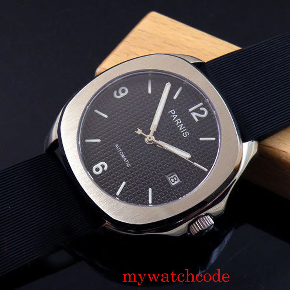 40 мм Parnis черный циферблат Автоматическая Дата квадратный Чехол резиновый