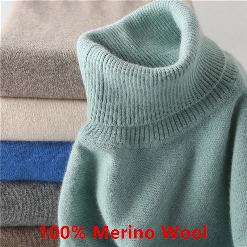 100% мериносовая шерсть свитер с высоким воротником мужской джемпер 2022 осень зима