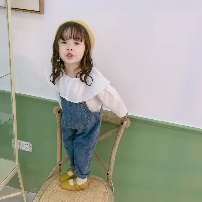 Весенне осенние милые детские однотонные рубашки из чистого хлопка с воротником