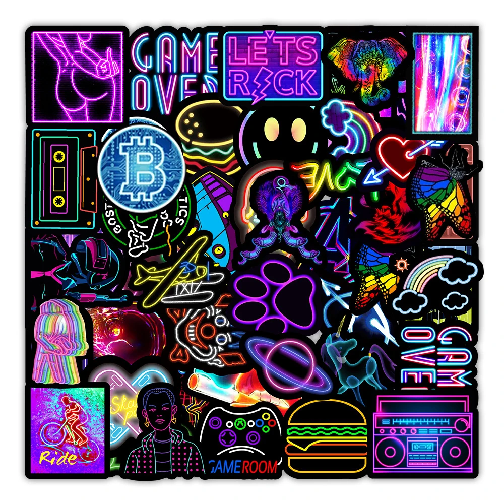 10/30/50/100PCS Cartoon Neon Light Graffiti Stickers Aesthetic Car Skateboard Laptop Phone Bike Cool Toy Decal Sticker for Kids