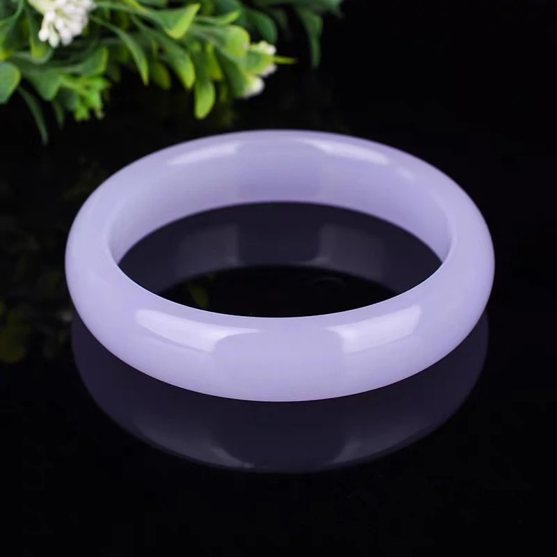 

Natural Violet Hand Carved Wide Bar Jade Bracelet Fashion Boutique Jewelry Women's Light Blue Purple Beauty Bracelet