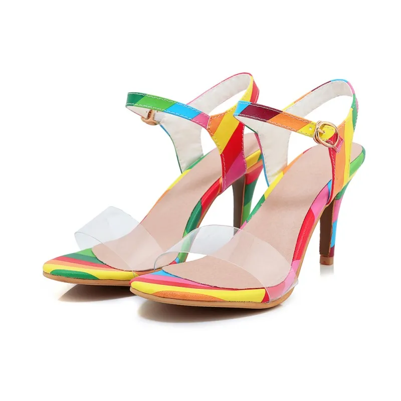 Босоножки на высоком каблуке с ремешком женские туфли летние прозрачные