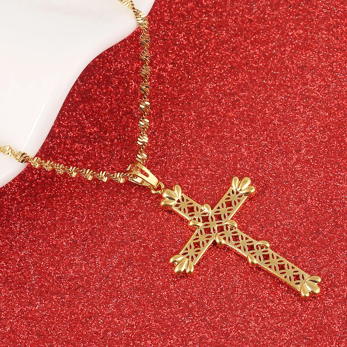 Gold Color Cross Pendant Necklace Crucifix Women Christian Catholic Chain Jewelry |