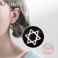 yanney silver color trend six pointed star stud earrings sen series small fresh simple hollow star jewelry accessories
