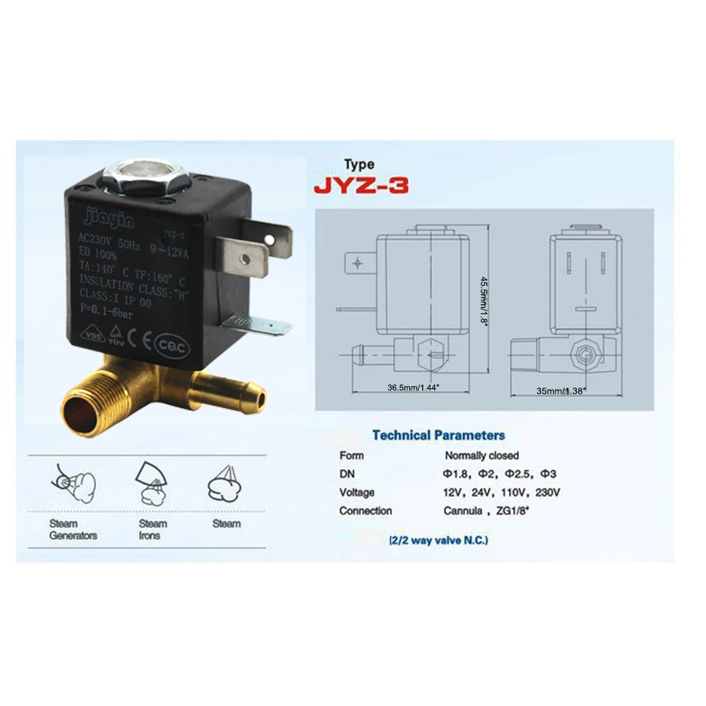 Jiayin JYZ-3 нормально замкнутый N/C AC 230V 6ar G1/8 "латунный Железный паровой водяной