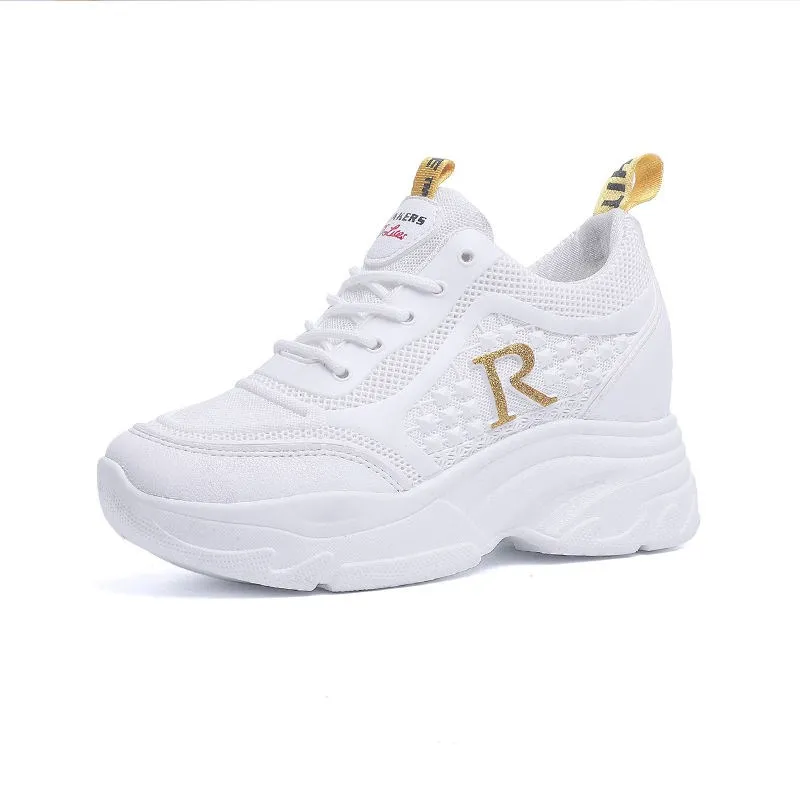 Модные белые туфли Женская высокая обувь на платформе клиновидный визуально