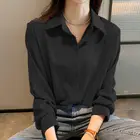 Женская Повседневная рубашка на пуговицах, летний топ с длинным рукавом, черная шифоновая белая рубашка, 2021