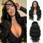 Длинные волнистые синтетические парики для чернокожих женщин, парик средней длины на шнуровке спереди, термостойкие волоконные волнистые волосы для повседневного косплея, парики для вечеринки