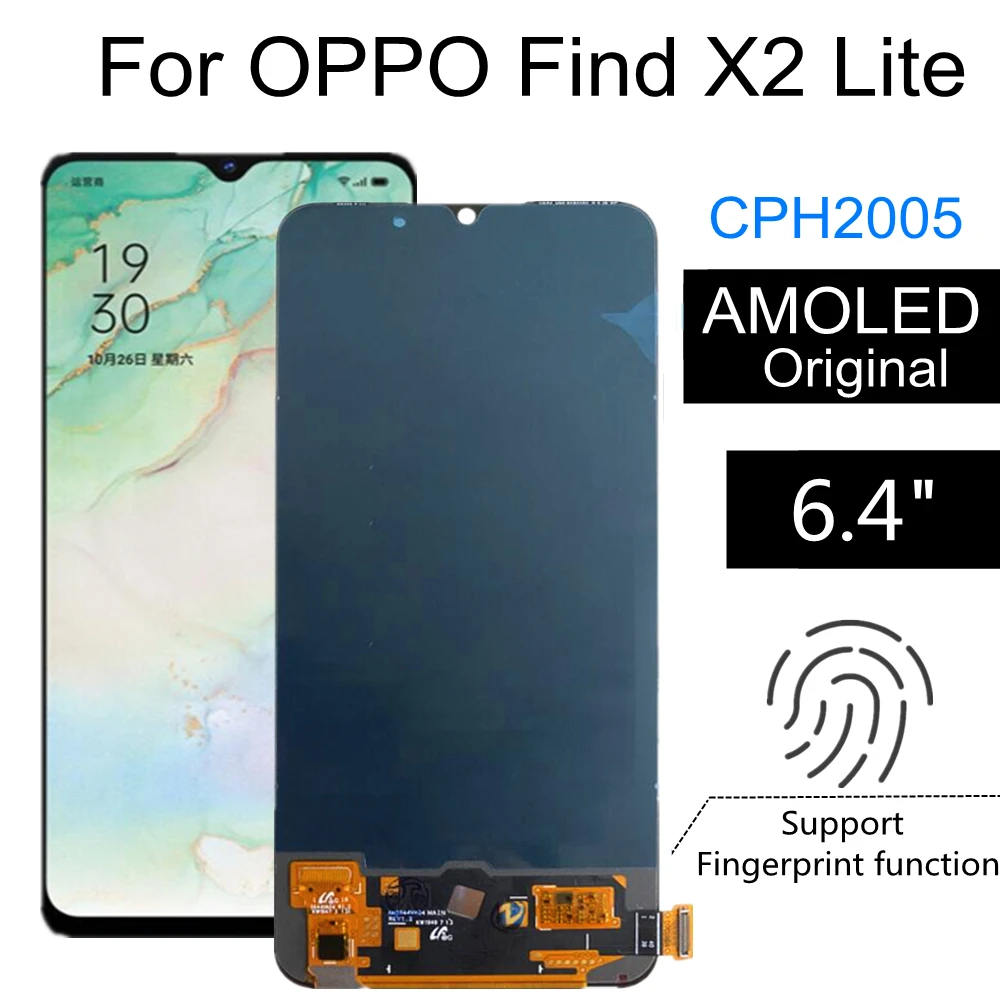 

ЖК-дисплей 6,4 дюйма AMOLED для Oppo Find X2 Lite кодирующий преобразователь сенсорного экрана в сборе дюйма для OPPO CPH2005 LCD find X2 Lite 5G Global
