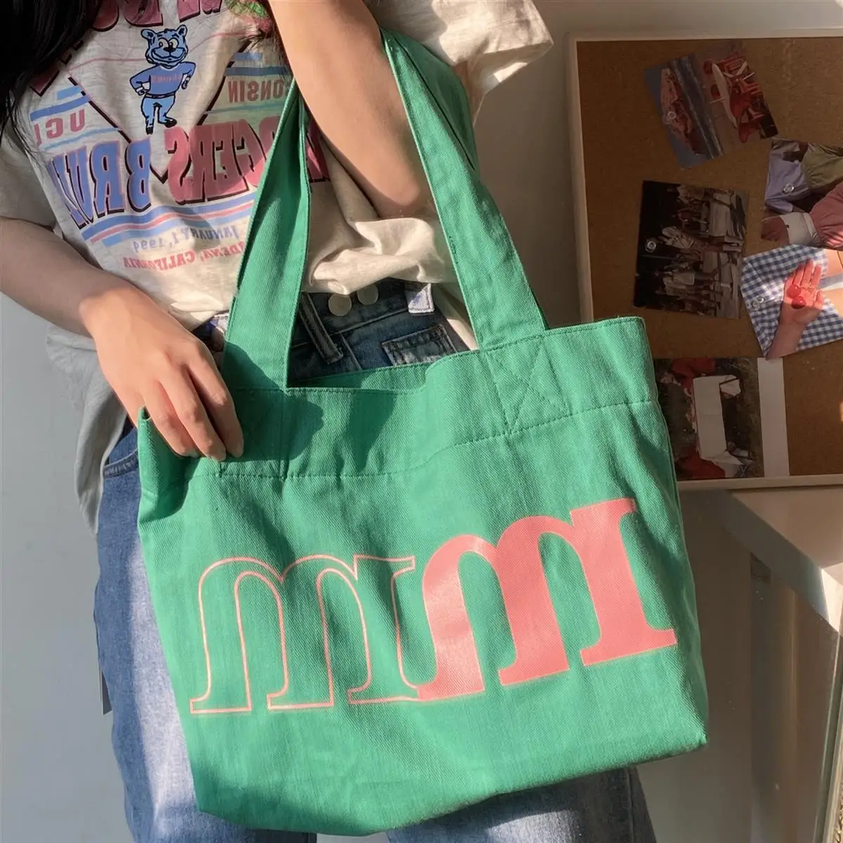 

Women Bag Cotton Fabric Tote Bag Letter Casual Solid SOFT OPEN Shoulder Bags Handbags Shopping Bag High-Capacity Travel Bag