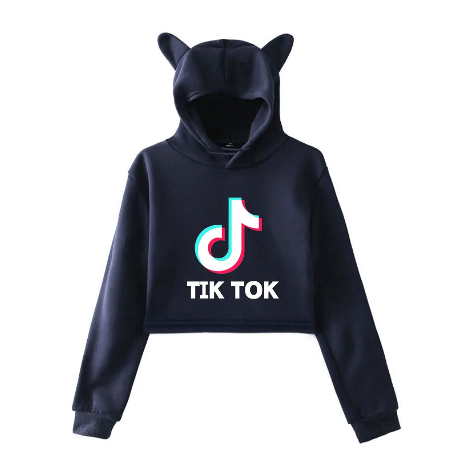 Женская толстовка до пупка TIK TOK модная укороченная Толстовка в стиле Kpop