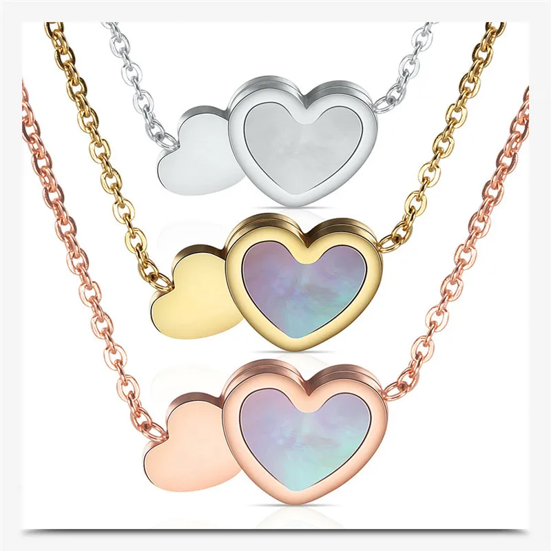 2021 модное маленькое свежее ожерелье из нержавеющей стали с двойной любовью