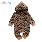 Комплект одежды для новорожденных детей для маленьких девочек и мальчиков с длинными рукавами и леопардовым принтом для девочек комбинезон с капюшоном комбинезон одежды снаряжение на возраст от 0 до 24 месяцев