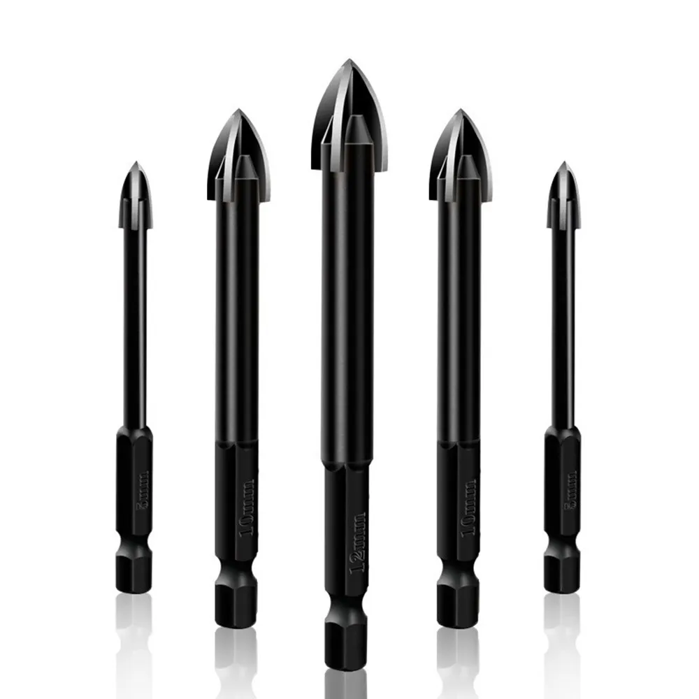 

5Pcs Drill BitsEfficient Glass/Woodworking Universal Drilling Tool Cross Alloy Drill Bit Tip Hole Opener Cross Hex Tile Bits