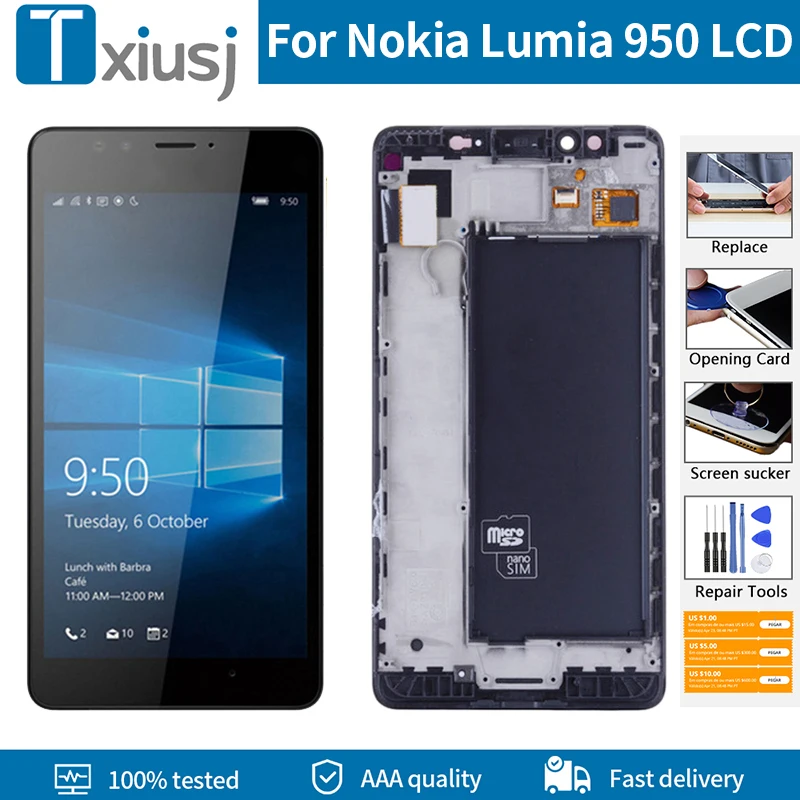 Фото Оригинальный AMOLED дисплей 5 2 дюйма для Microsoft Nokia Lumia 950 зеркальный ЖК-дисплей