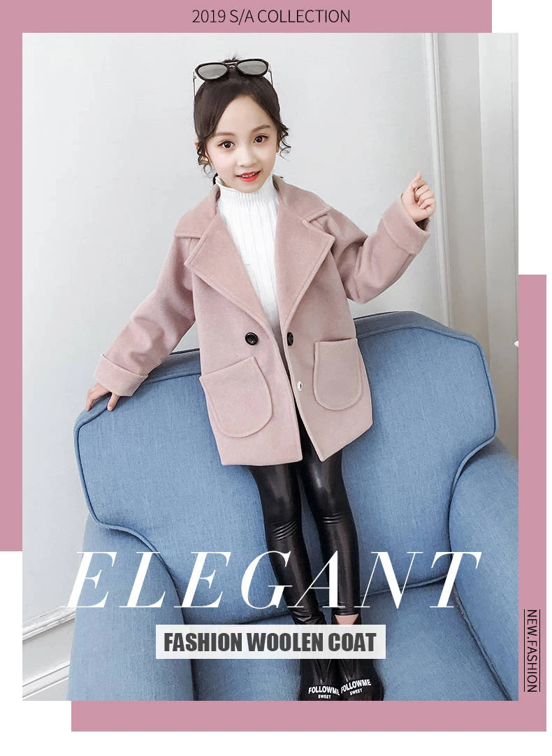 Girls autumn new autumn dress woolen coat girls long-sleeved clothes in the big children's long trendy coat