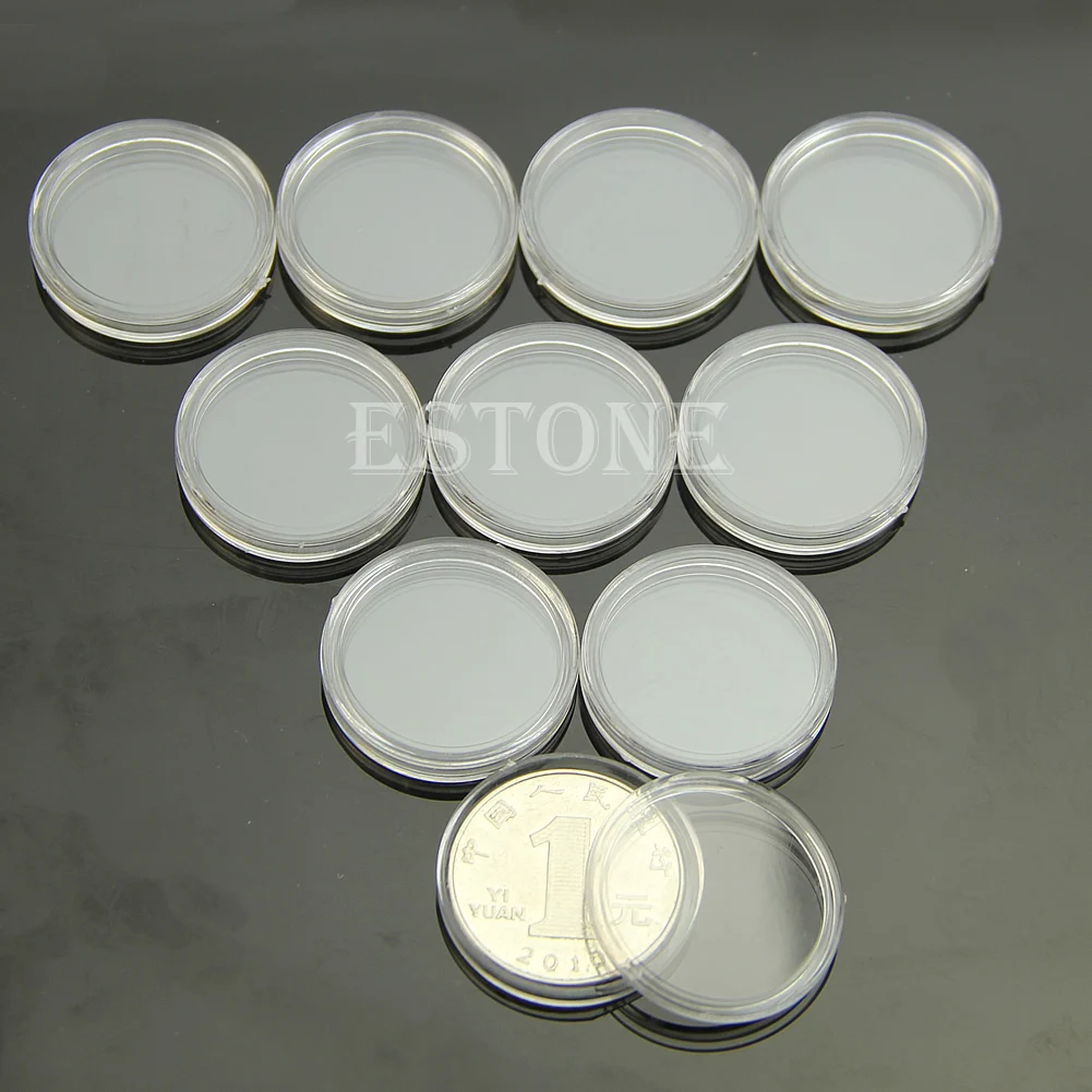 

Hot 10pcs 24mm Clear Round Cases Coin Storage Capsules Holder Round Plastic L5YE