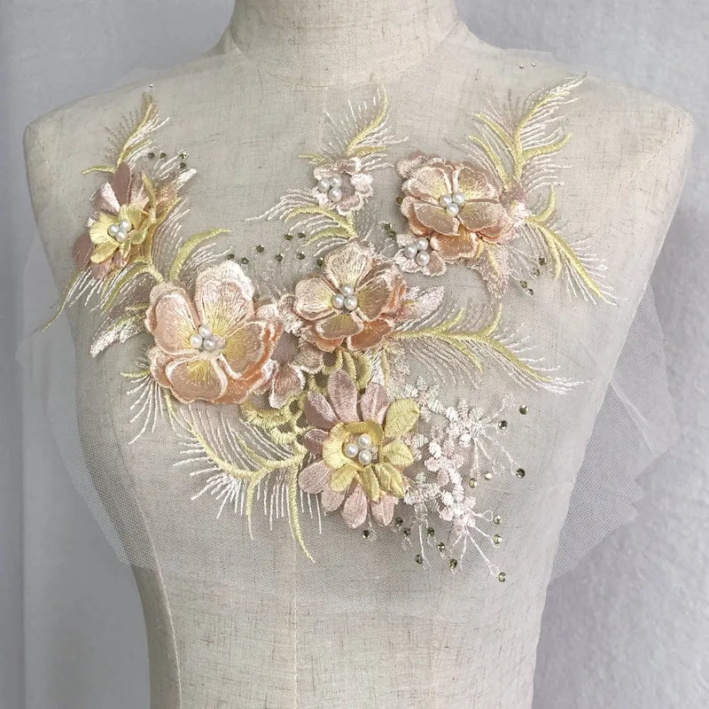 Вышивка бисером цветочное кружево аппликация для свадебного платья вышитые