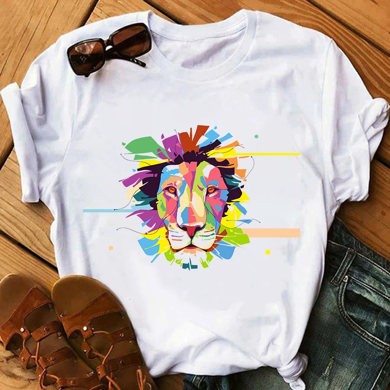 

Women harajuku streetwear cartoon print Lion O-neck tshirt Women high quality Graphic Tee Top Drop Shipping Fashion T-shirt
