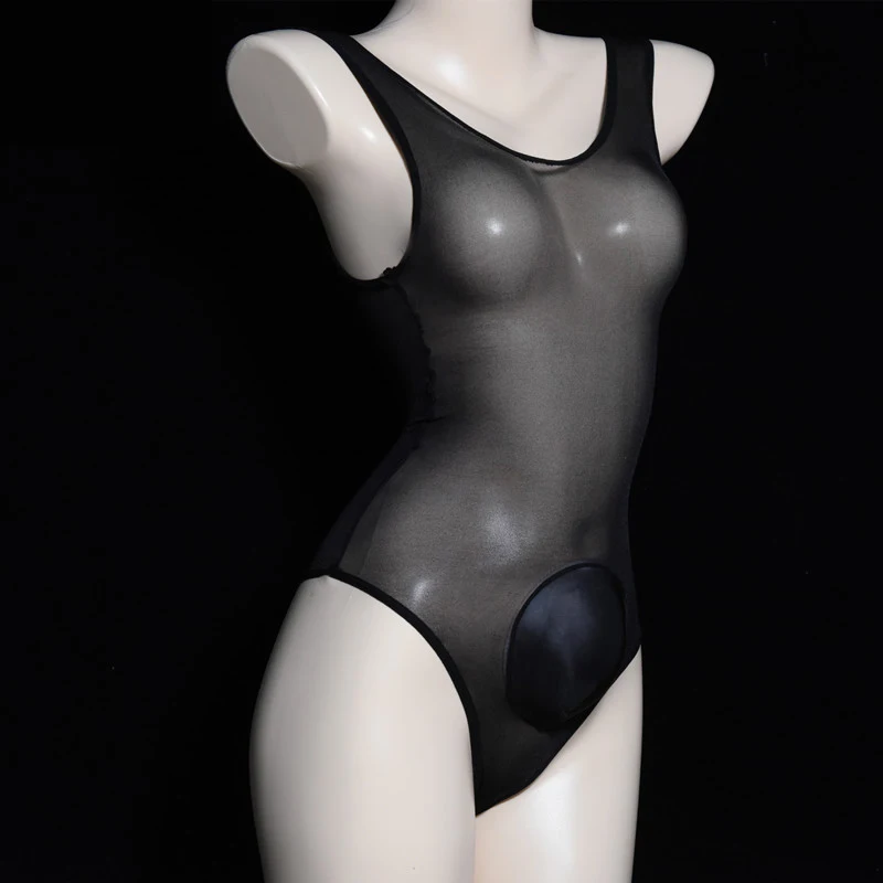 Унисекс с высоким вырезом отделением для пениса Масло Глянцевая блестящая