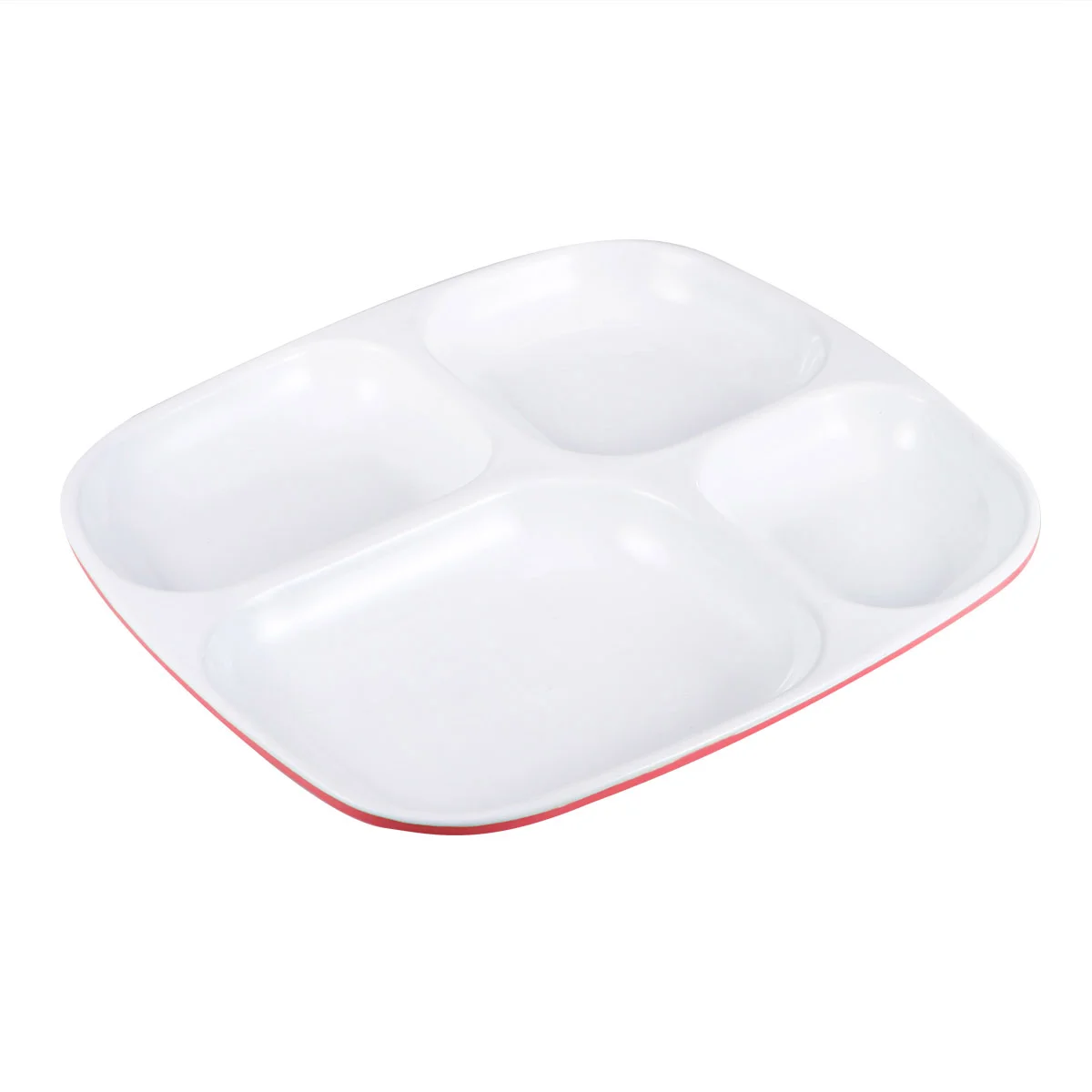 

4 Grid Separating Dish Divided Compartments Plate Anti-fall Rice Tray Practical Tableware for Home Restaurant (Red and White)