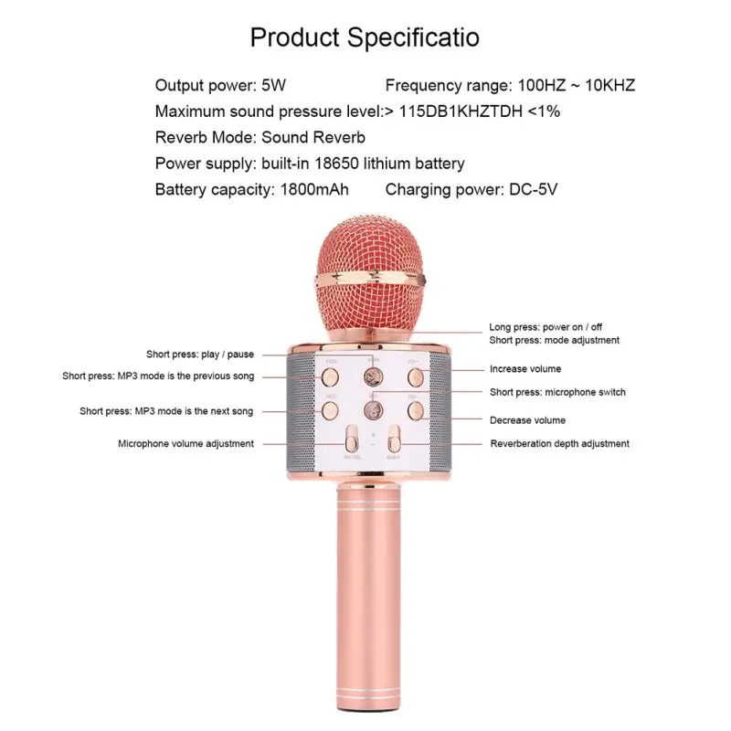 Беспроводной микрофон для караоке динамик записи Youtube Bluetooth смартфона запись в