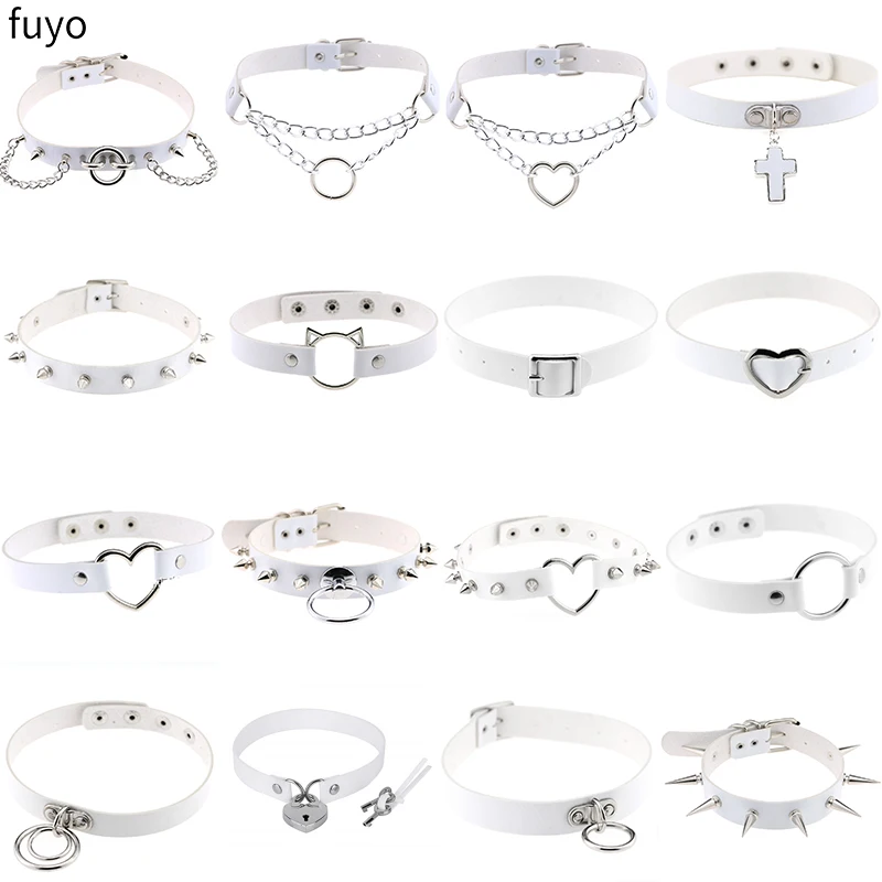 Женский кожаный чокер в готическом стиле ожерелье из белой кожи с крестом