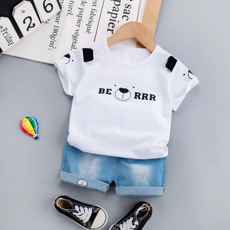 

Baby Boys/Girls Clothing Sets 2021 Summer New Fashion Active Casual Cartoon T-Shirt+Denim Shorts Kids Children Toddler Clothing