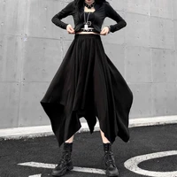 dark black irregular high waist skirt goth skirt punk skirt gothic black skirt harajuku skirt long skirt vintage korean skirt
