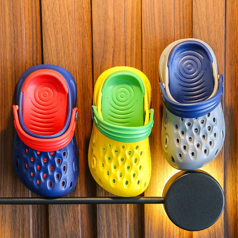 

Fashion Kids Beach Clogs Summer Breathable Baby Boys Girls Hollow Shoes Blue Pvc Patchwork Children Garden Shoes Unisex